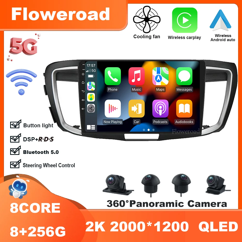 For Honda ACCORD 9 2.0L 2.4L 2012-2018 Android13 Radio Multimedi Video Player Navigation stereo Carplay Auto 5GWiFi BT DSP GPS