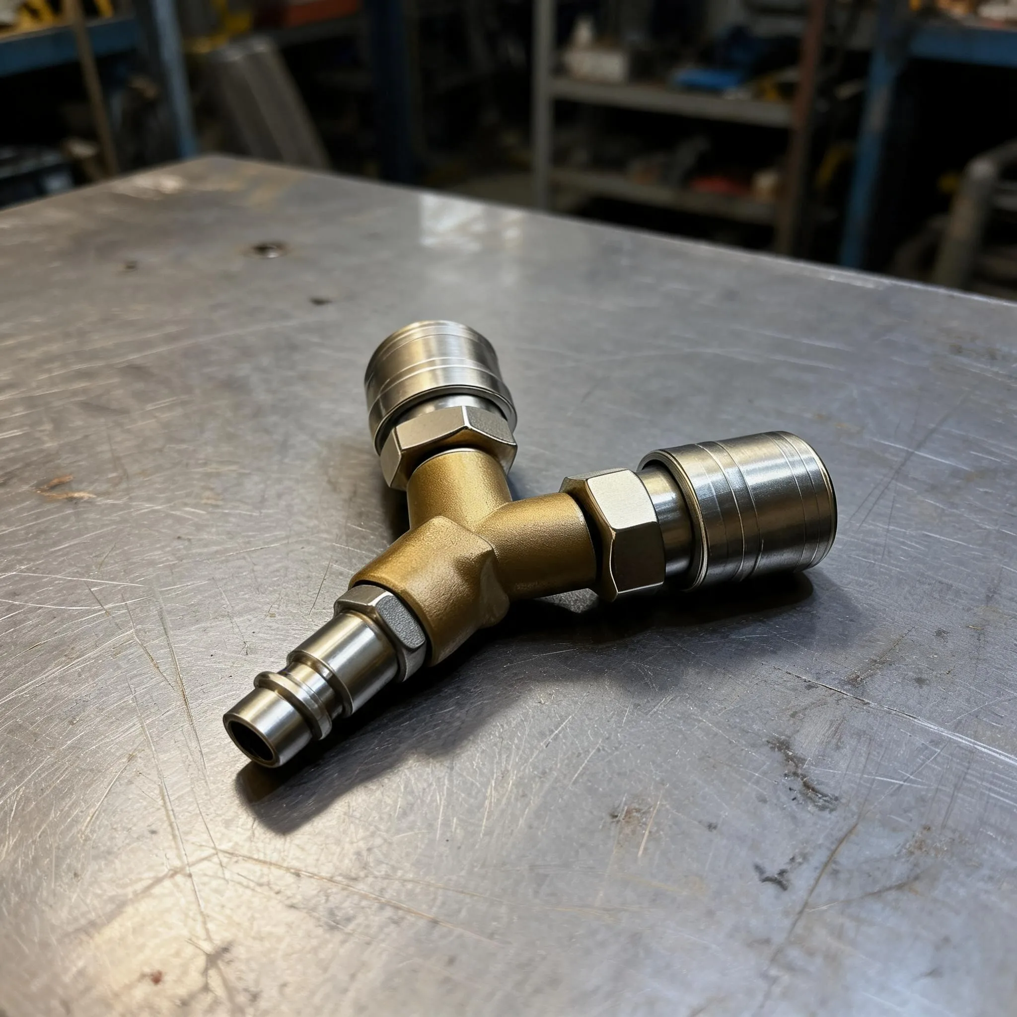 Heavy‑Duty Compressed Air Distributor Switch, Air‑Line Splitter Fitted With 2 Brass Quick‑Connect Couplers
