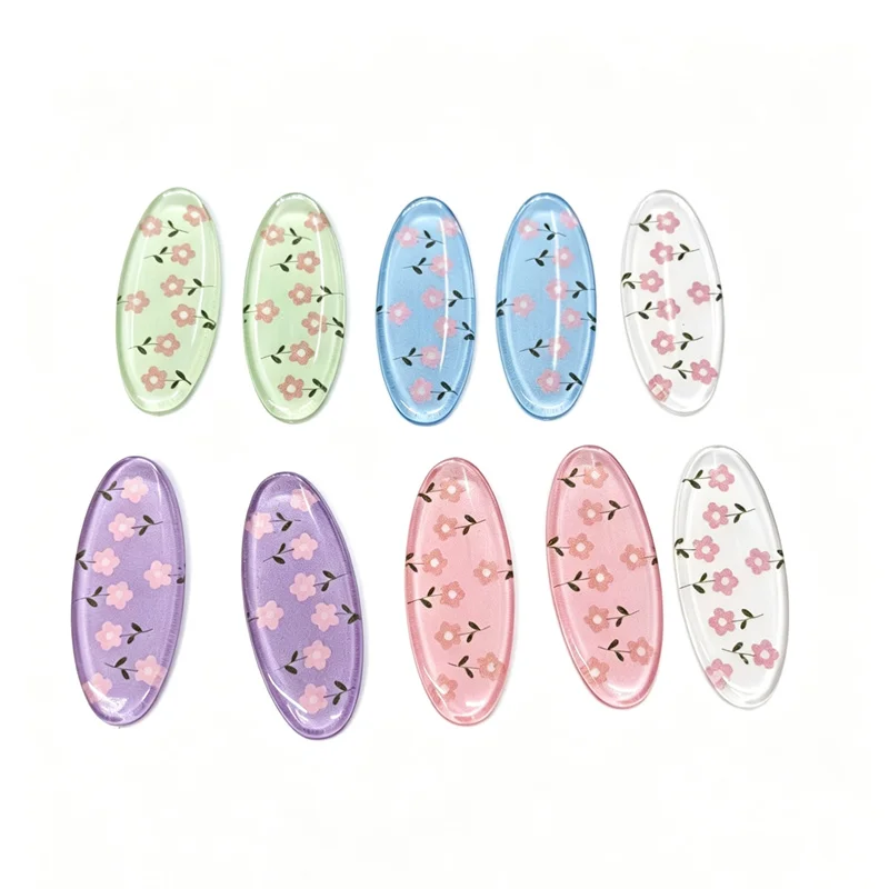 

Summer style 100pcs/lot color flowers pattern print geometry ovals shape resin cabochon beads diy jewelry garment hair accessory