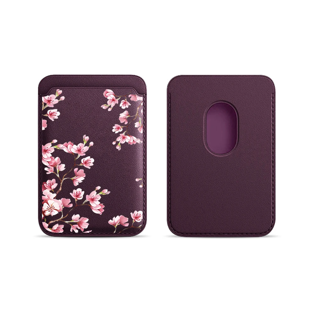 Kirschblüten-Leder-Kartenetui Handy-Kartenhalter Magnetische Hülle Geeignet für alle iPhone Magsafe-Karten-Handy-Rückseiten-Taschen – Detail 12