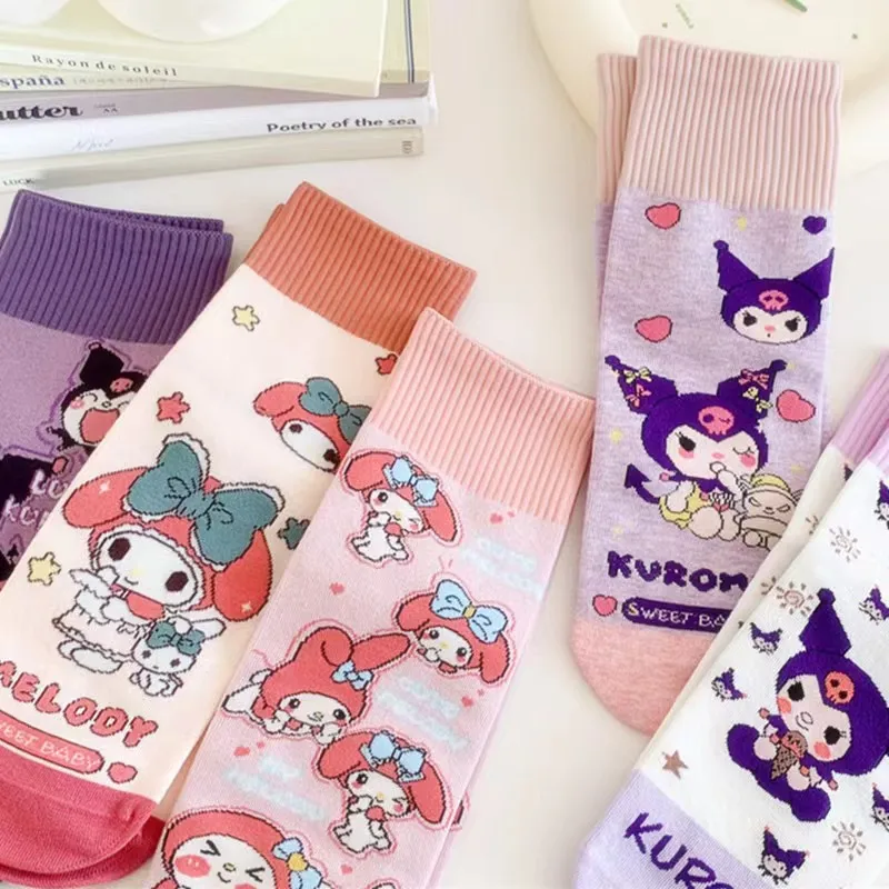 جوارب كورومي للخريف والشتاء سميكة ودافئة جوارب ميلودي اللطيفة النقية لمنتصف الساق