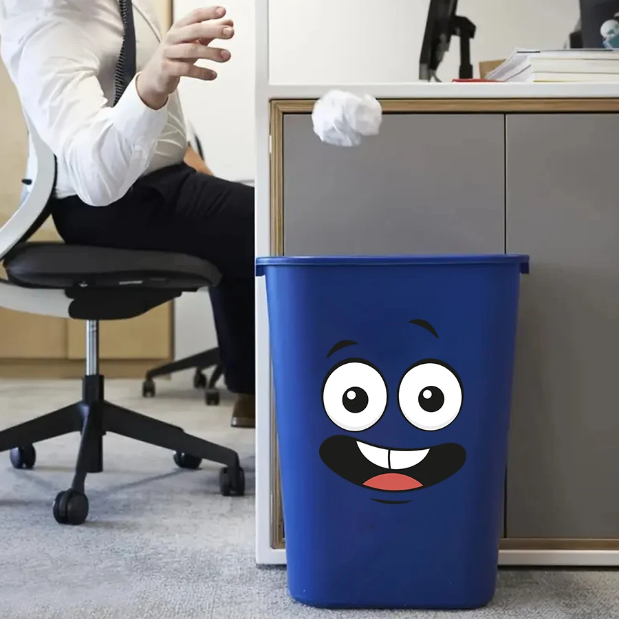 Funny Cartoon Smile Face Trash Can Sticker-Self-Adhesive Waterproof Vinyl Bin Decal For Home Kitchen Bathroom Decor Removable