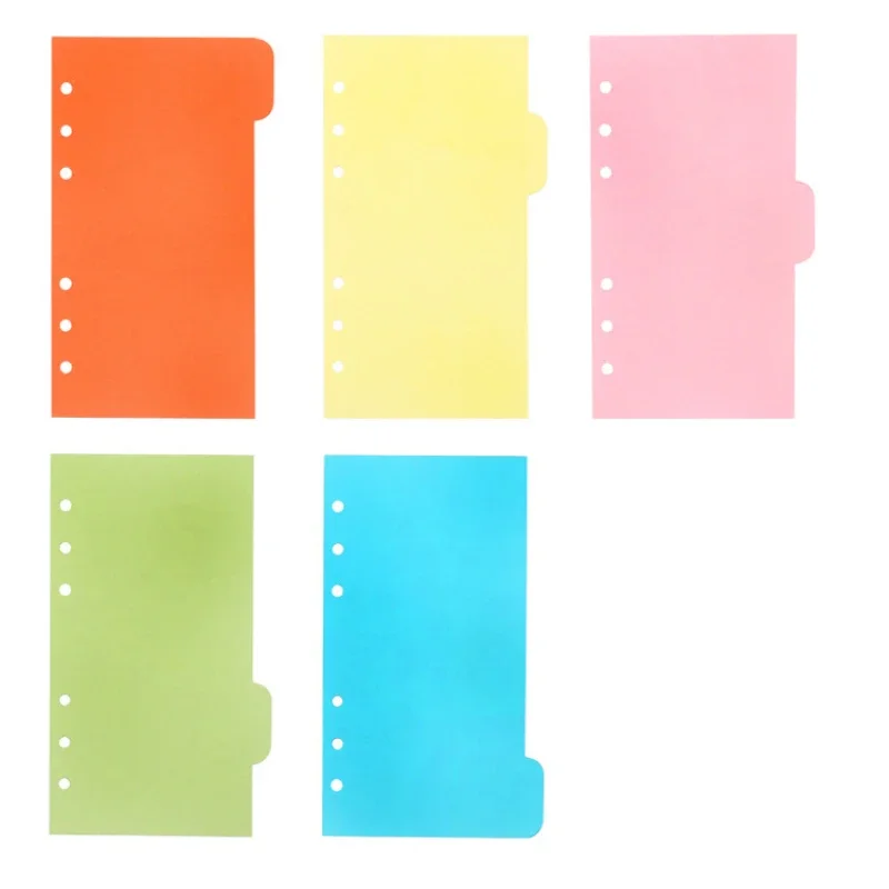 Binder Índice Divisores para Folhas soltas Notebook, A5, A6, Scrapbook, papel revestido, página índice, escola, material de escritório, 5pcs por conjunto