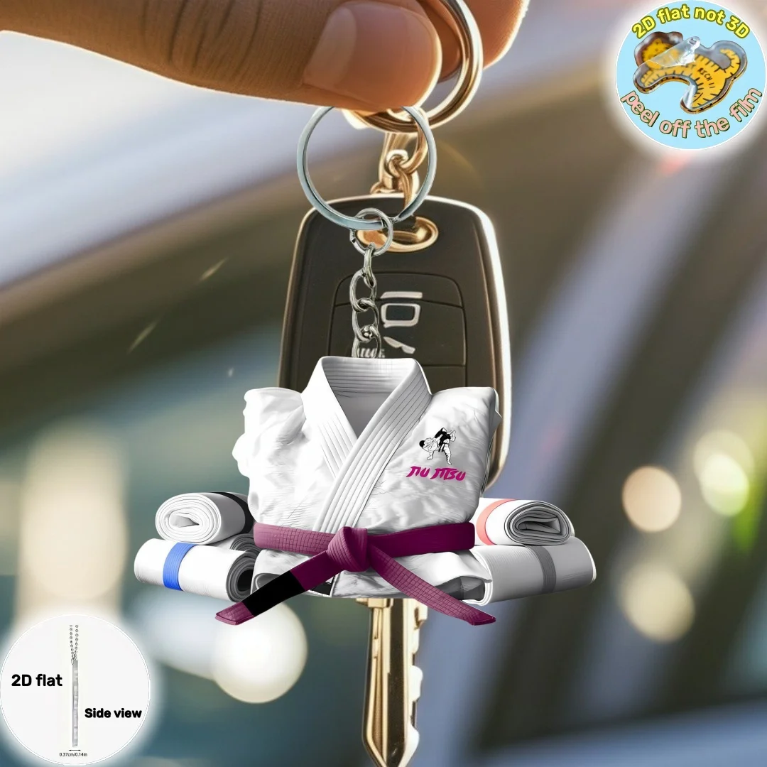 2D Judo Suit Keychain Jiu-Jitsu Themed Flat Acrylic Pendant Karate Charms Hanging Ornament for Bag Festive Party Gift For Men