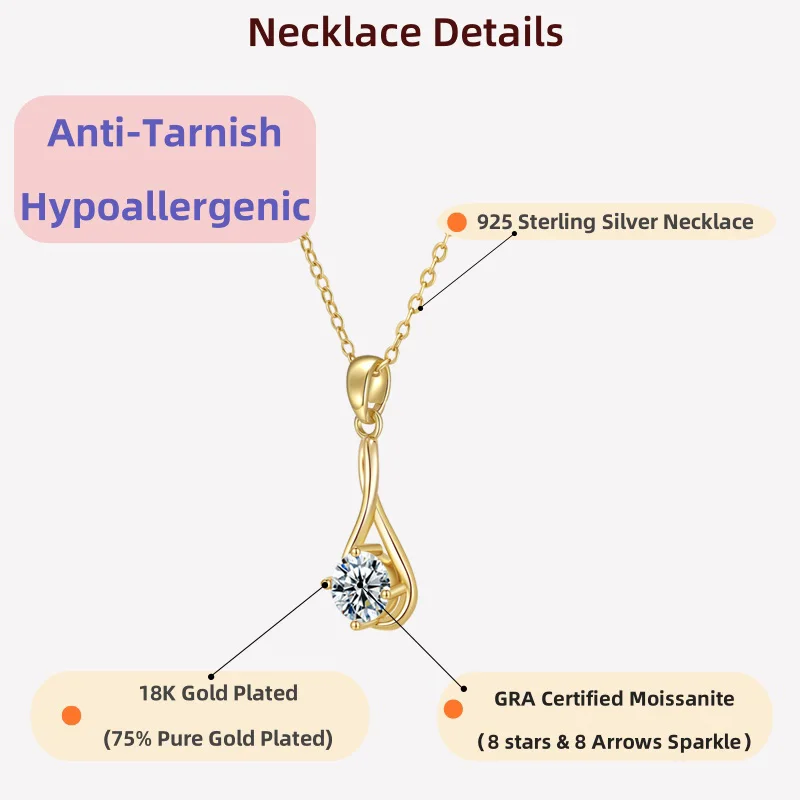 

Ожерелье LAMVOICE 1 карат с муассанитом, ювелирные изделия для женщин, колье из стерлингового серебра S925, рождественский подарок, подарок высокого качества