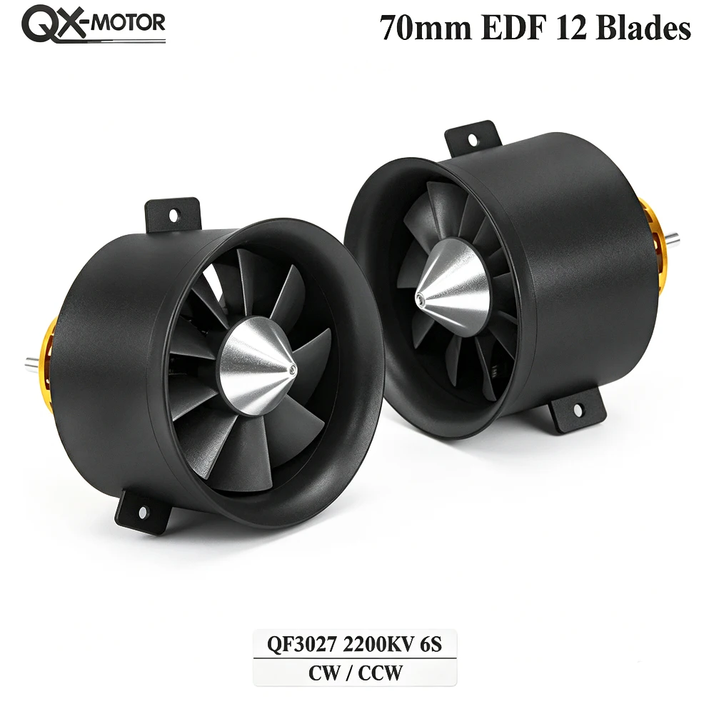 QX-MOTOR 70mm EDF Ducted Fan 12 Blades QF3027 Brushless Motor 2200KV 6S CW CCW For RC Jet Airplane Model