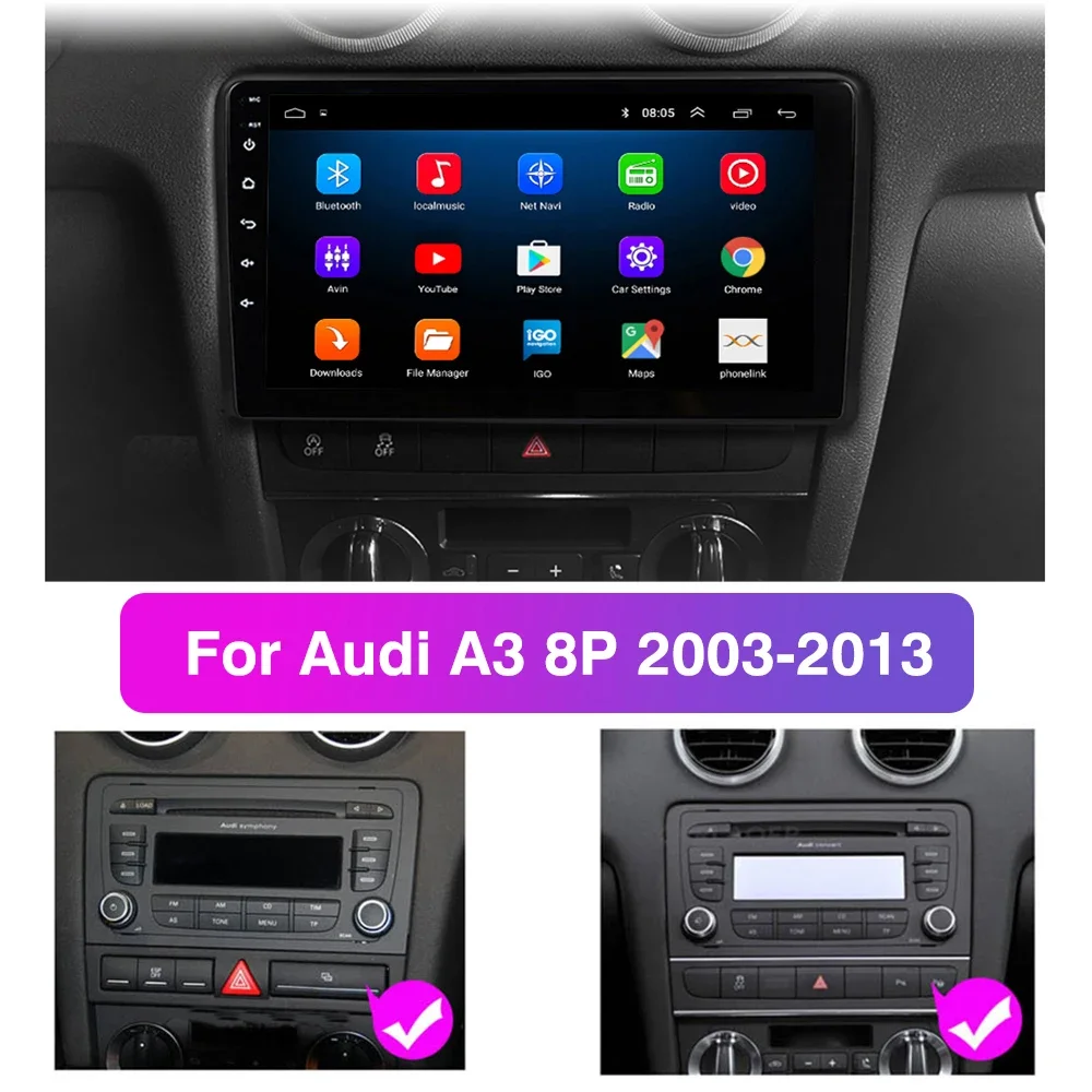 

Android 13 For Audi A3 8P RS3 SportbackS3 2003-2012 Car Radio Multimedia Video Player carplay Auto GPS Navigation 2din No dvd