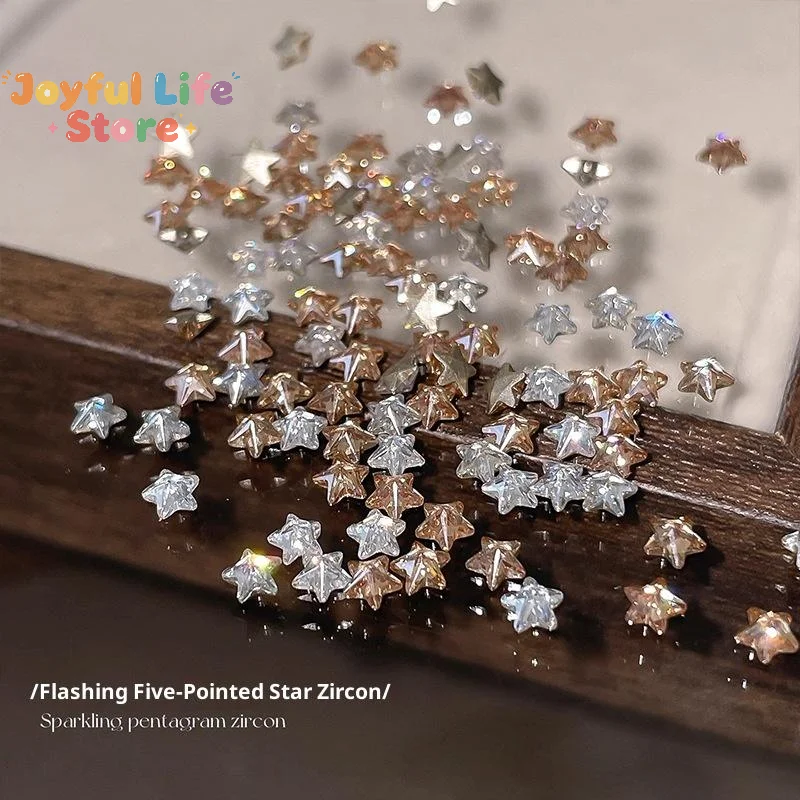 Hot 50Pcs/set Star Zircon Nail Rhinestone Nail Art Charm Sparkle 3D Nail Rivet Flat Bottom Nail Decoration Parts DIY Manicure