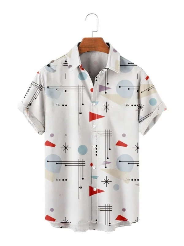 

Loose Fit Men's Printed irt Geometric Digital Pattern Trendy Casual Sle ort Sve Polyester Fiber Youth Faion