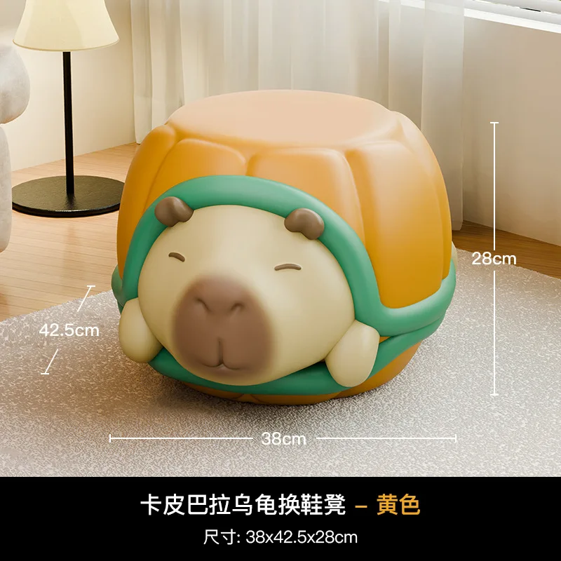 مقعد تغيير الأحذية كابيبارا على شكل سلحفاة كرتونية إبداعية، عدد قليل من الأسرة بجانب الأريكة لتخزين الهدايا المتحركة للمنزل الجديد #6