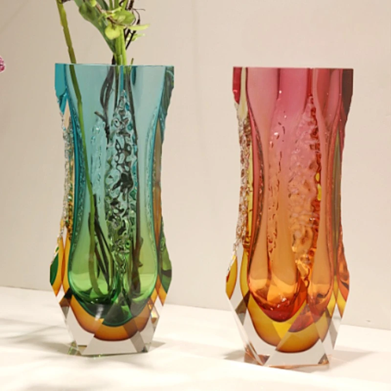 Light luxury wavy pattern gradual change color vase, hydroponic green plant flower arrangement