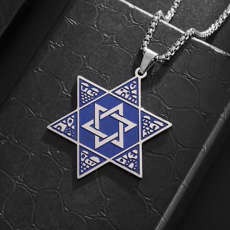 Stainless Steel Star of David Six-Pointed Star Pendant Necklace for Men and Women Fashionable Hip Hop Party Jewelry