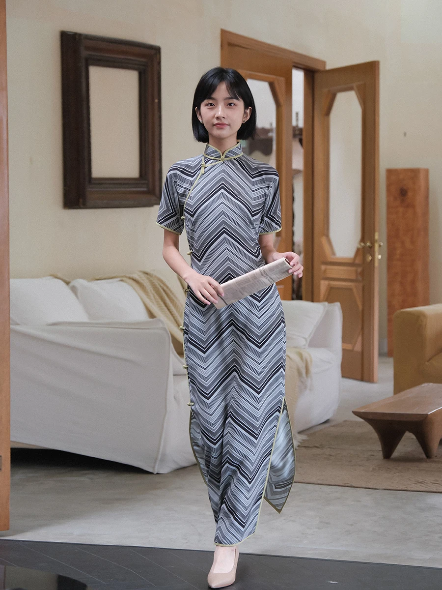 

Long Slant Collar Cotton Silk Spring Summer Tee Quarter Sve Open Front Daily Vintage Songzio