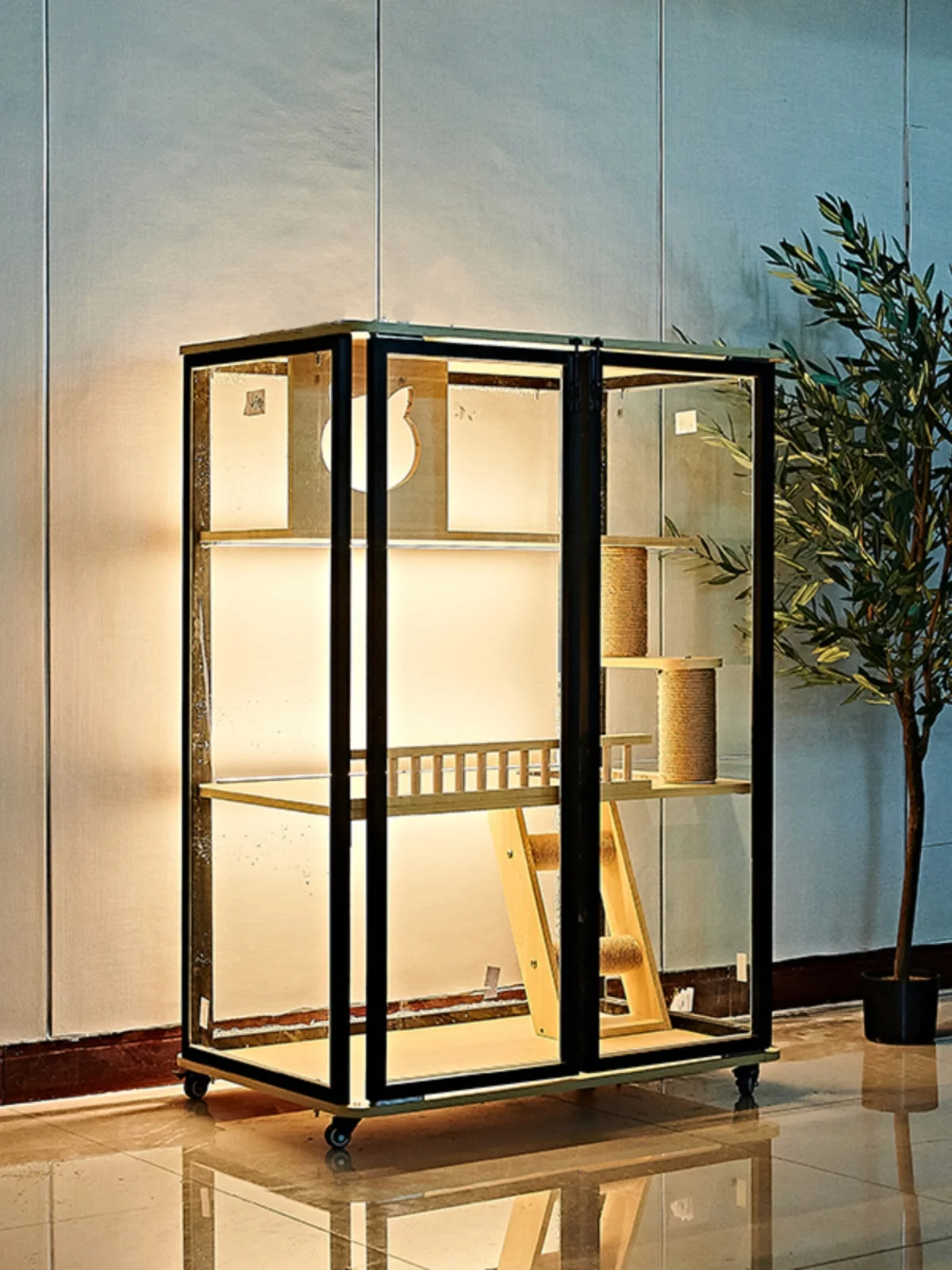 Cat Villa Household Cat Cage Solid Wood t Villa Large Indoor  House Cat Cabinet Panoramic Luxury Glass Room