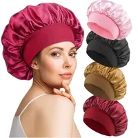 High Elastic Satin Solid Sleeping Hat Hair Care Bonnet Nightcap Multi-color Reusable Women Home Sleeping Cap Accessories