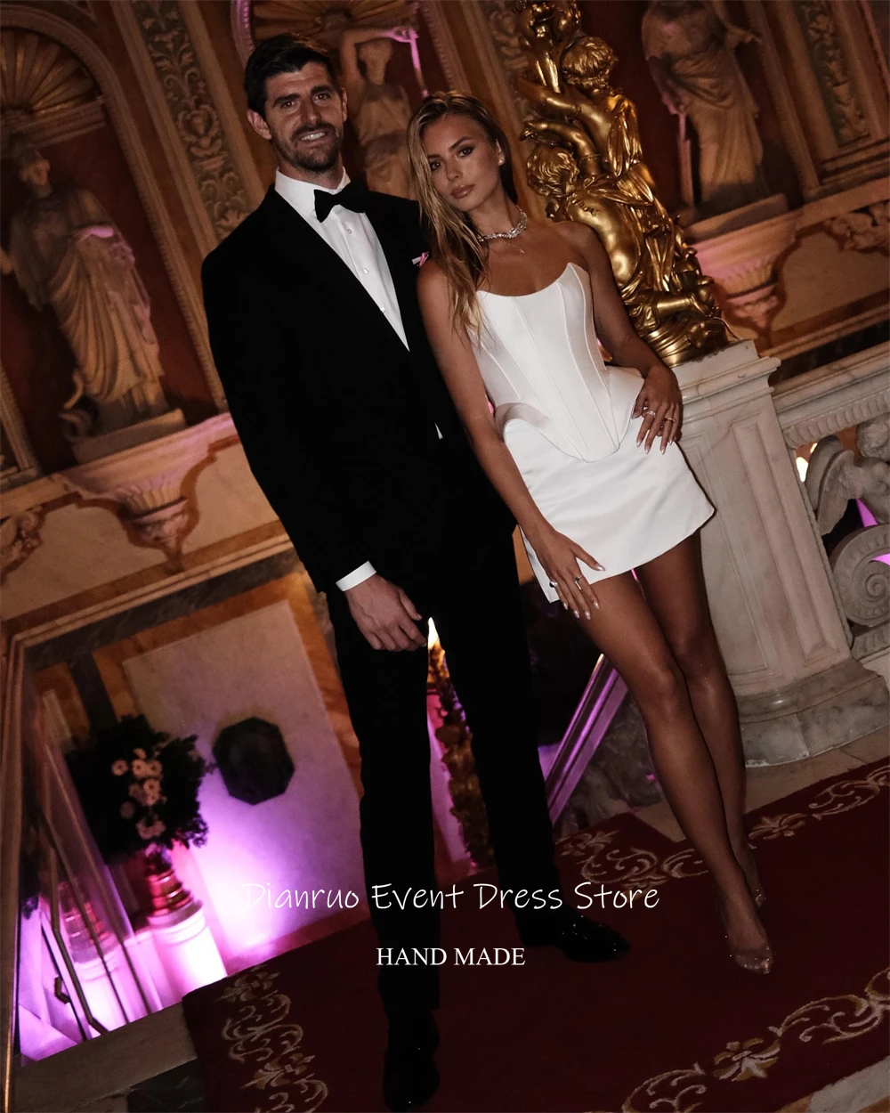 فستان زفاف Dianruo أبيض لامع من الساتان على شكل قلب فيستدو دي نويفا فستان قصير عالي الجودة بدون أكمام لحفلات العودة للوطن مخصص