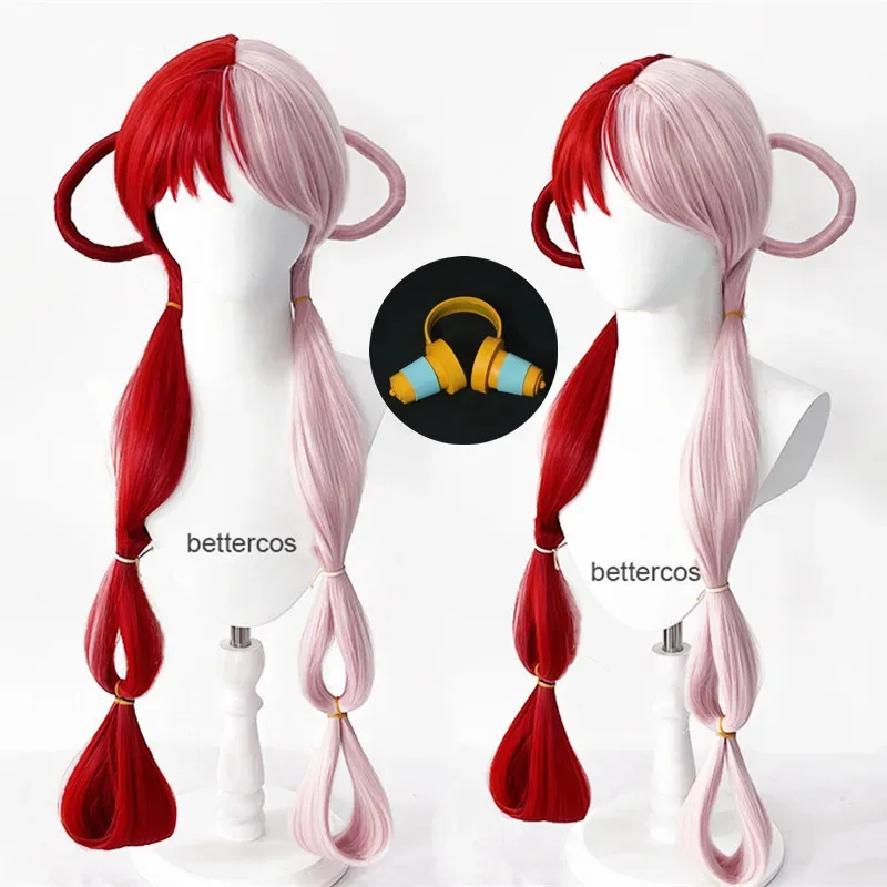 SS23Uta Anime Uta rojo rosa pelo resistente al calor accesorios para auriculares de Halloween mujer chica Cosplay + gorro de peluca