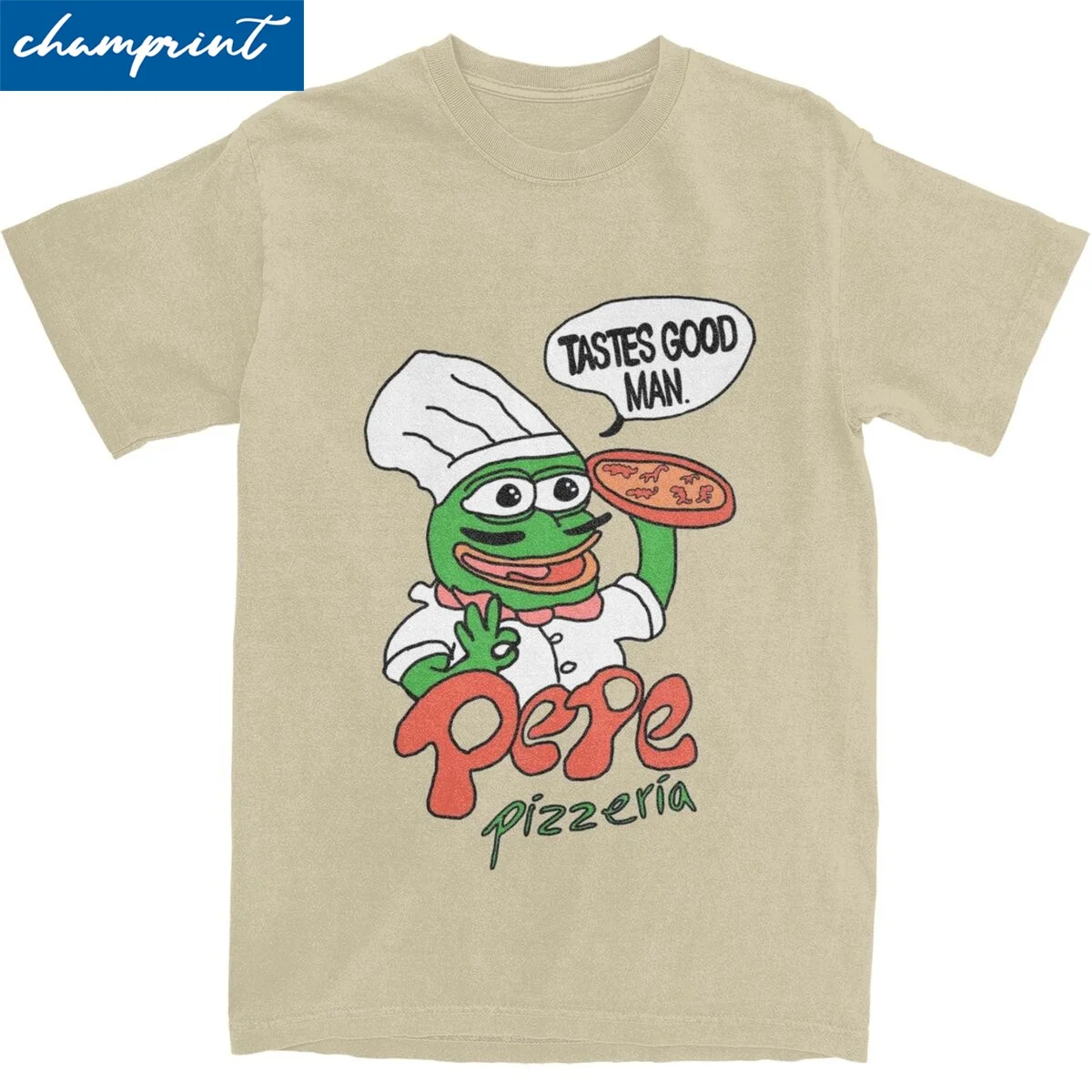 Novelty Pepe Frog Pizzeria T Shirt Men Round Neck Short Sleeve Top Tee Cotton Summer Top Tee