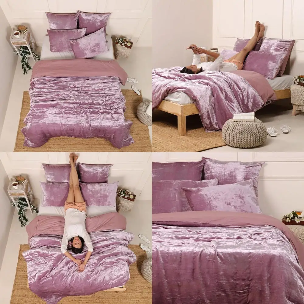 طقم سرير مخملي رايون فاخر للغاية مع كيس وسادتين - غطاء لحاف بنمط صلب لراحة نهائية #1