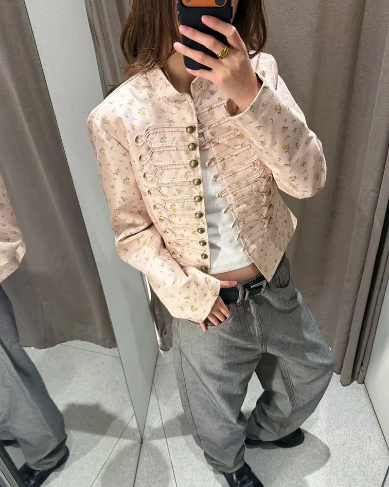 Women's Jacket 2026 New Fashion Autumn Floral Print Slim-Fit Blazer for Women Casual Chic Personality Female Outerwear
