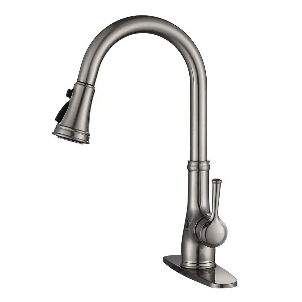 Brushed Nickel Stainless Steel Kitchen Faucet with Pull Down Sprayer Eco-Friendly Lead-Free Single Handle Faucet Healthy Water