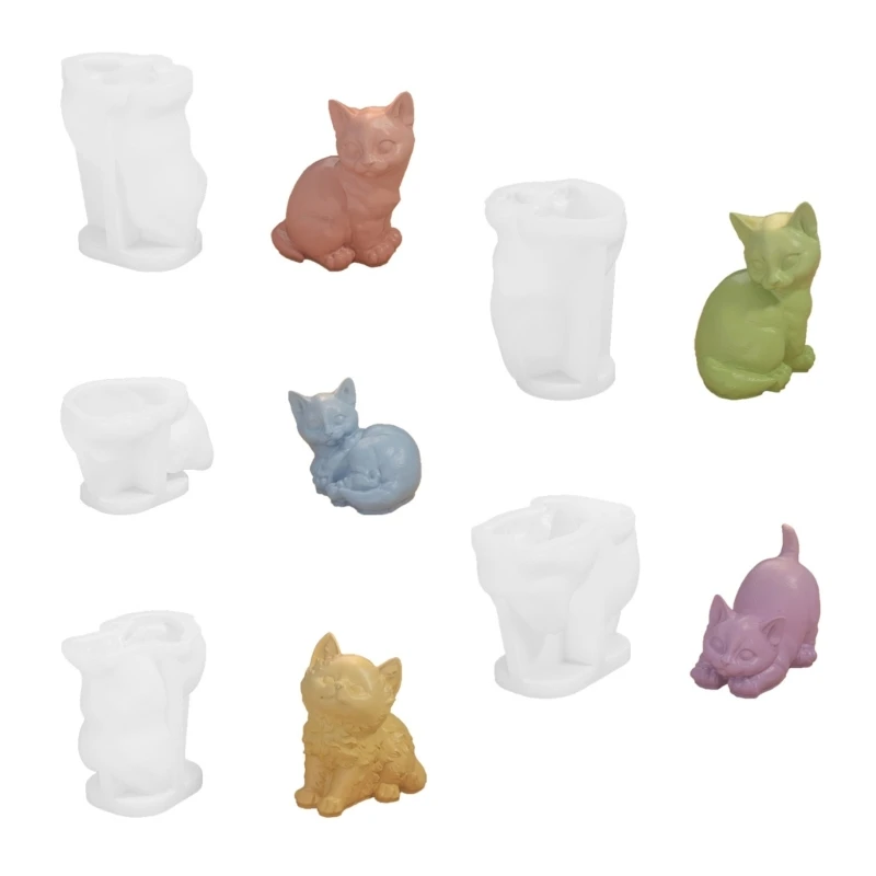 DIY Cute Cat Statue Candle Silicone Mold Handmade Desktop Decoration Ornament Animal Kitten Sculpture Epoxy Resin Casting Mould