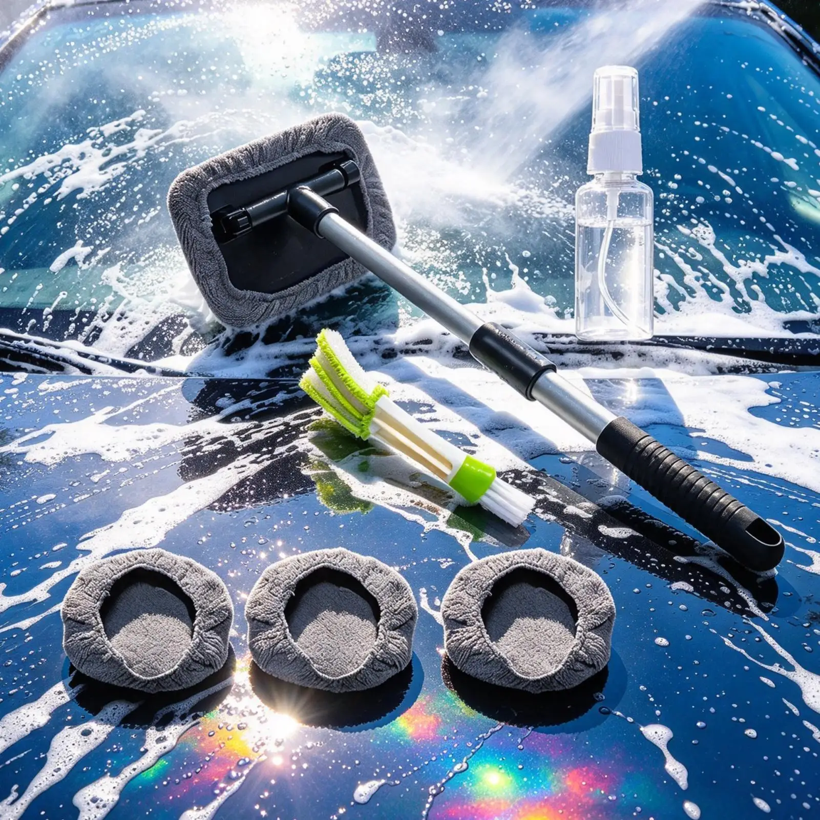 Car Windshield Cleaner Interior Long Handle Rotatable Extendable Windshield Cleaning Tool Windscreen Cleaner Kit Washing Tools
