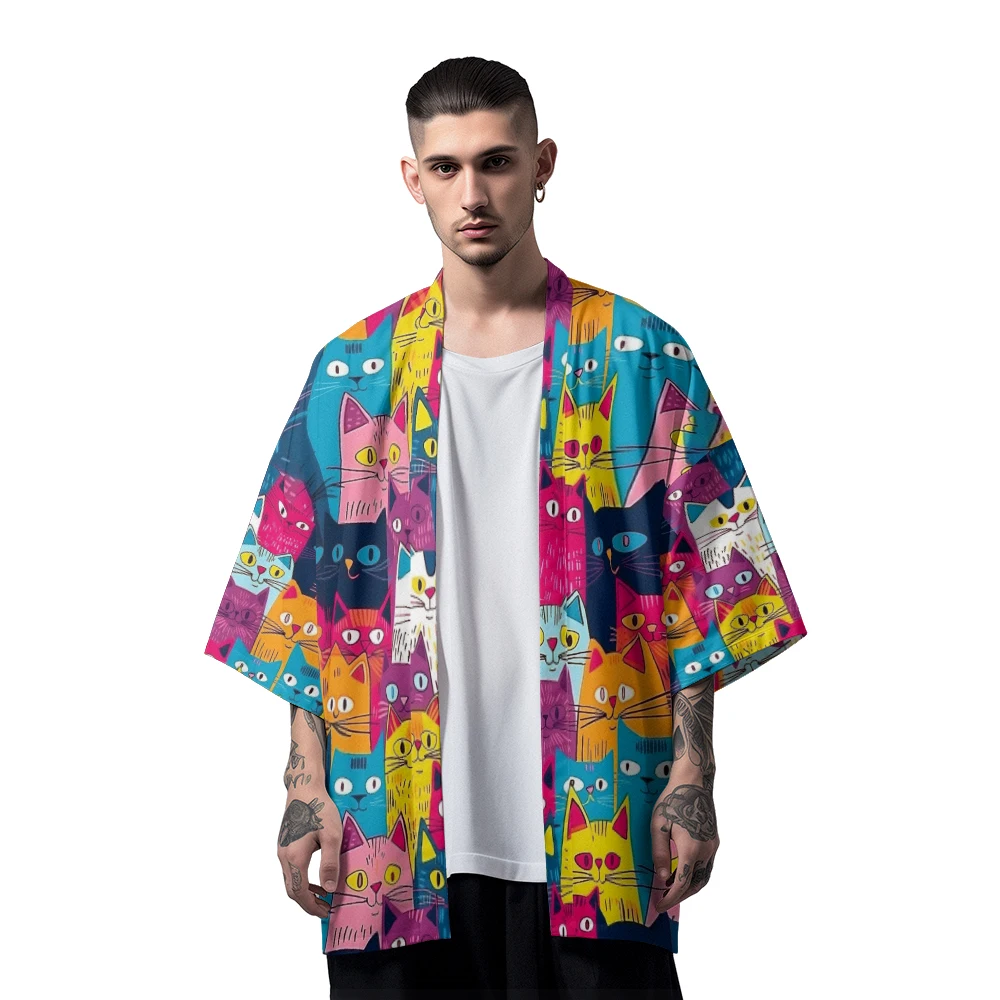 

Classic Chinese Style Design Sense of National Tide Small Animal Splicing Multi-pattern Robe Men's Casual Kimono Men's Tops