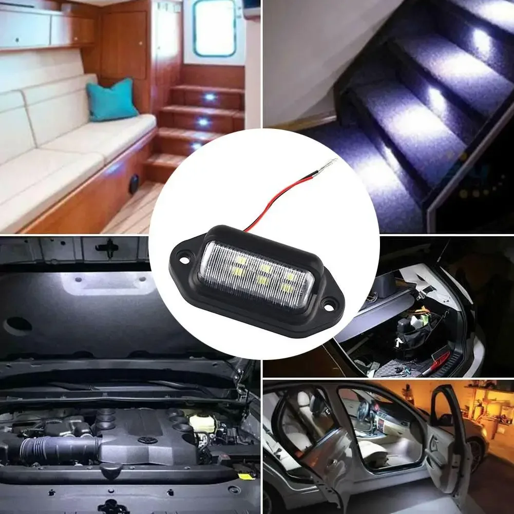 2Pcs 6 LED License Plate Light Lamp 12V -24V Car Truck Lorry Bus Trailer Tail Light Side Lamp Bulb White Motorcycle Signal Light
