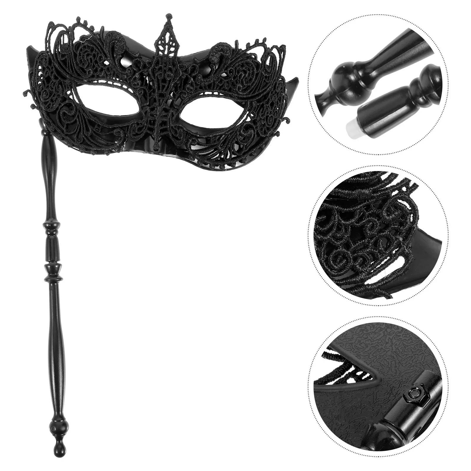 

Metal Lace Hand Mask Miss Eyepatch Masquerade for Couple Plastic Black Handheld