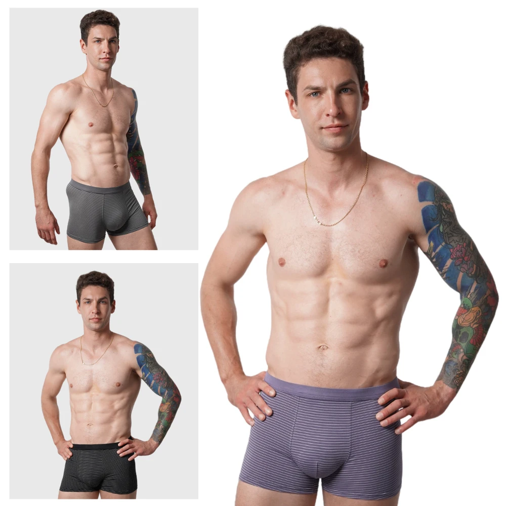 Men Boxer Underwear Stripped Cotton Under wear Oversize Antibacterial Man Shorts Breathable Soft Knit Underpants Men\'s Panties