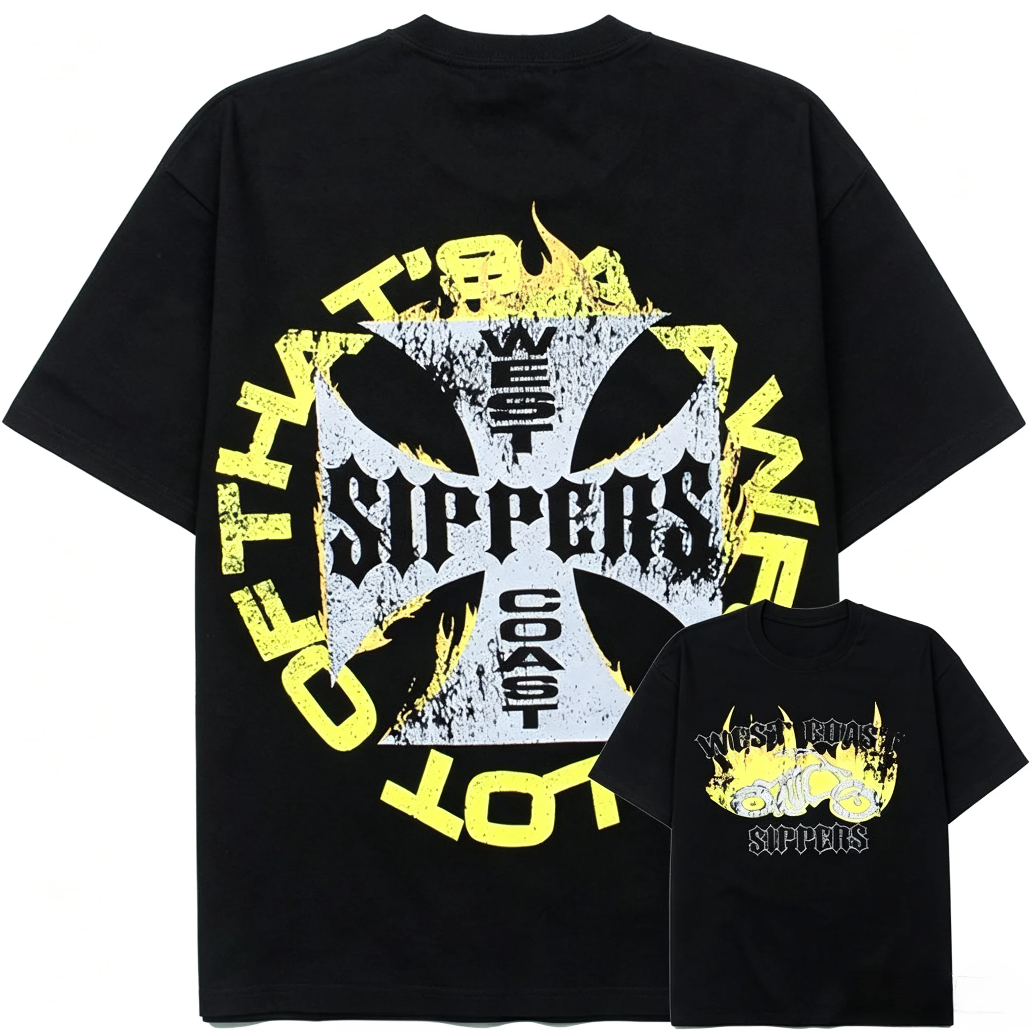 2026 The West Coast of American Street Saint West Squadron Chopper Short Sleeve T-shirt Tide Restoring Ancient Ways