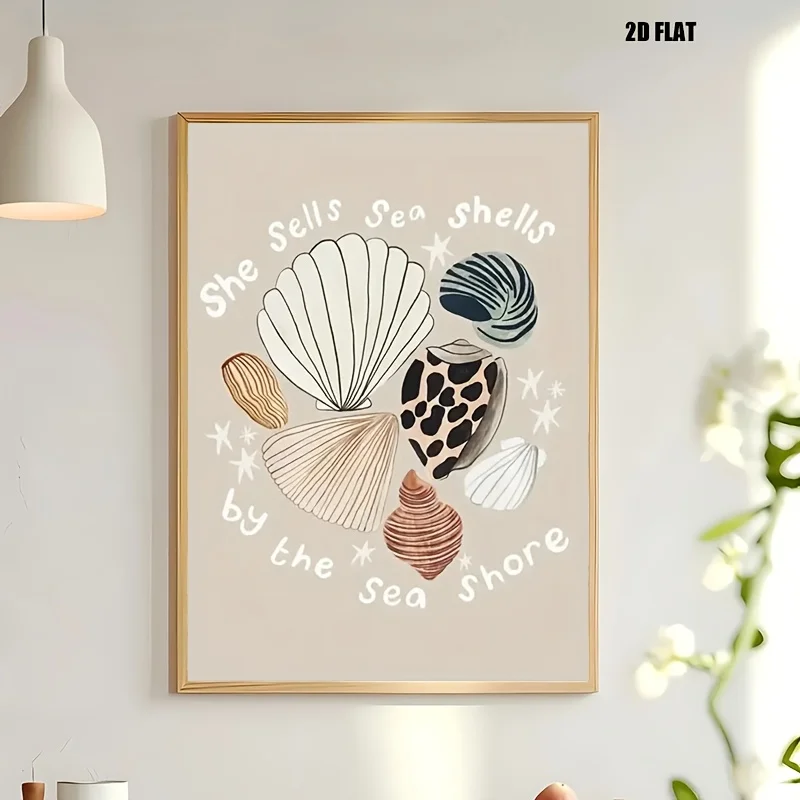 2D Flat, 2D Flat, A Frameless Canvas Print Featuring a Cartoon Image of an Oyster Shell And, Perfect for Adorning a Cute Room