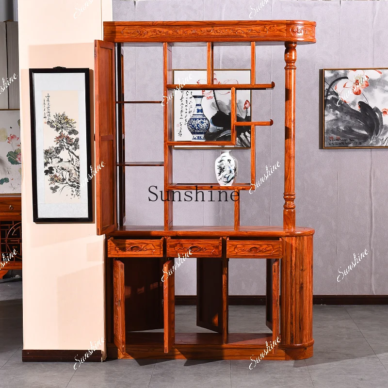 Chinese solid wood dragon column elm porch cabinet foyer cabinet shoe cabinet