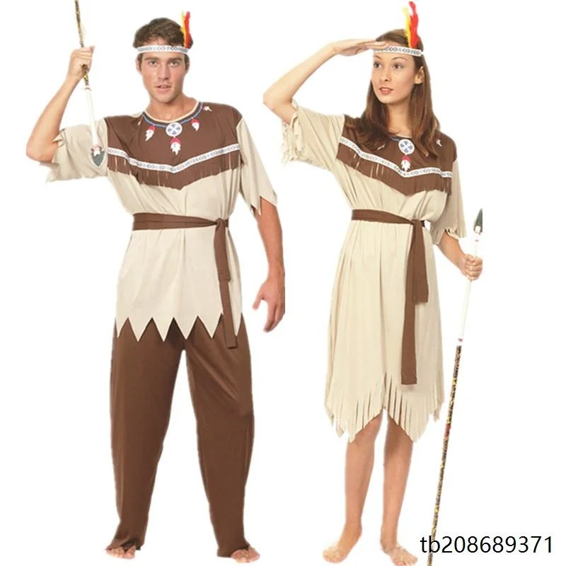 زي القائد الهندي التقليدي للنساء، زي الأداء في الهالوين، زي الرجل البري الأصلي للرجال والنساء، زي المسرح العرقي التقليدي #2