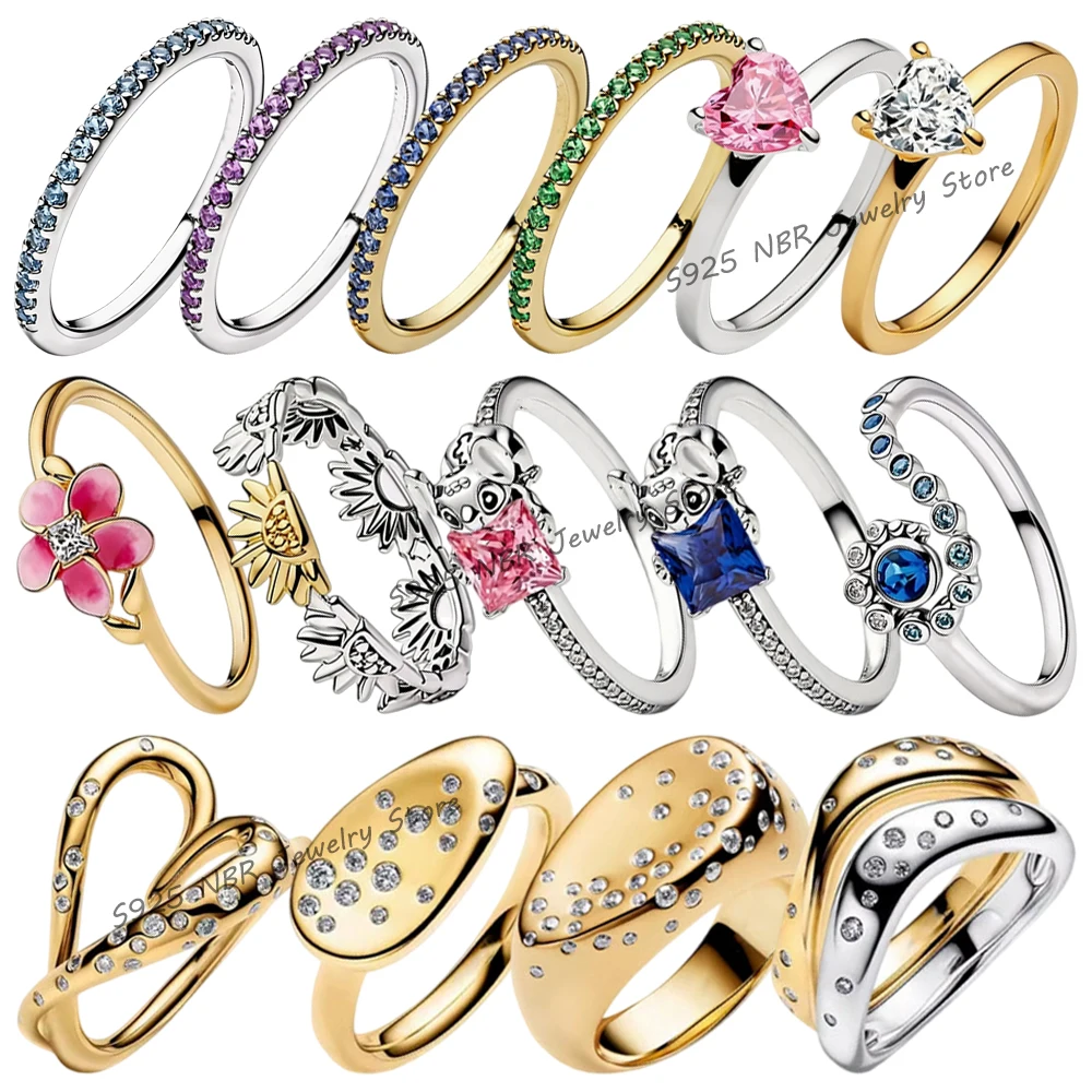 2026 New s925 Silver Gold Bar Pearl Wave Ice Linghua Sun Love Ocean Pair Ring Handmade Ring Female Jewelry Gift