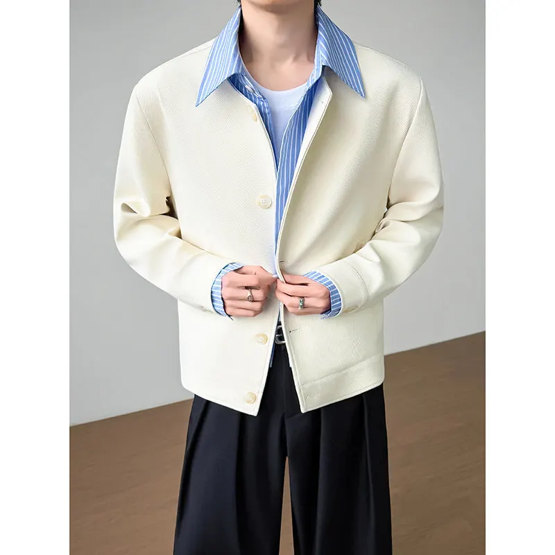 

Черные/бежевые мужские куртки весенней коллекции в корейском стиле, имитация двухслойной куртки с воротником-рубашкой, повседневная мужская куртка с длинным рукавом, размеры 3XL-M