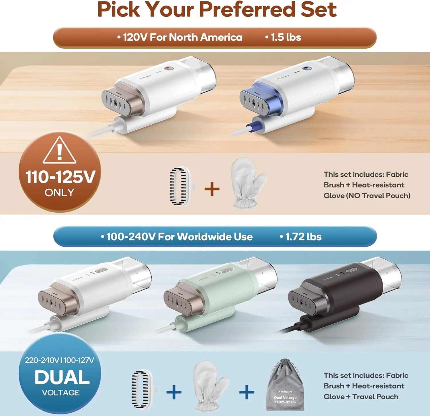 مكواة بخار للسفر بجهد مزدوج - محمولة باليد 120 فولت/220 فولت، 1200 وات، تسخين 20 ثانية، مكواة بخار للملابس قابلة للطي (أخضر)