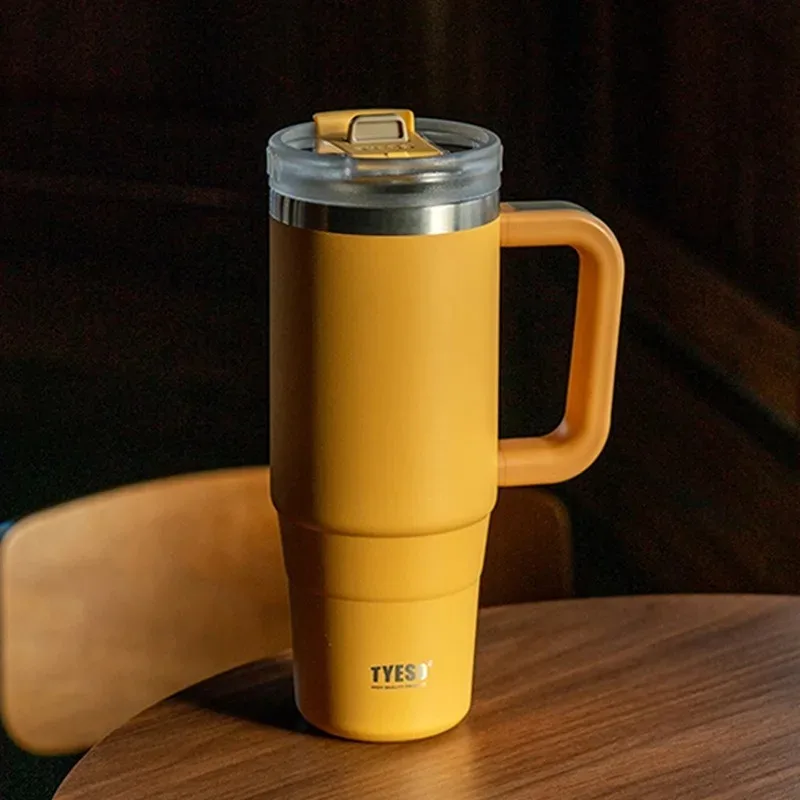 TYESO 30oz/40oz Stainless Steel Thermal Bottles with Handle Straw Cup Car Mug Travel Thermal Iced Vacuum Insulated Coffee Cups
