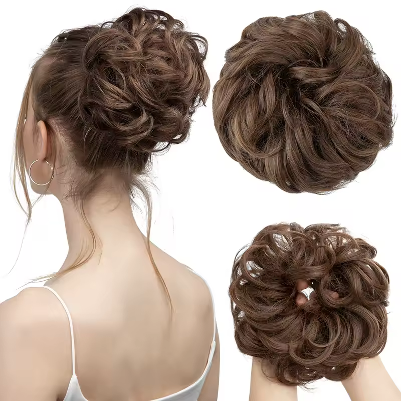 Synthetic Messy Hair Bun Extensions Big Curly Elastic Hair Scrunchies Hairpieces Chignon Donut Updo Hair Pieces for Women - Image 18