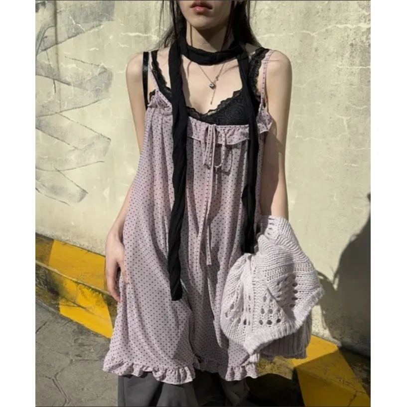 

Summer New Polka Dot Ruffle Trim ter Ne Chiffon Skirt Cute Japanese Sle Sweet Loose Fit Polyester Blend Svel Dr