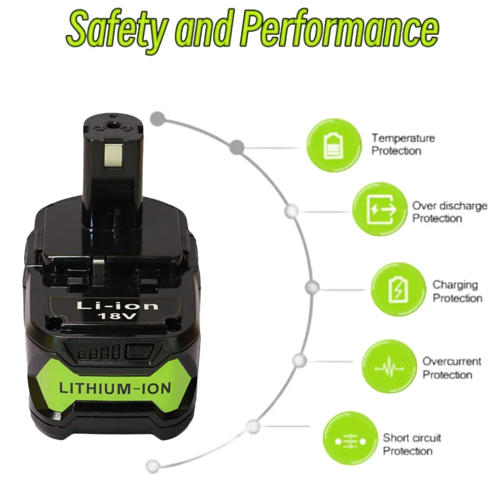 18V 6.0/8.0/10.0AH Li-ion Rechargeable Battery for Ryobi ONE+ cordless Power Tool BPL1820 P108 P109 P106 P105 P104 P103 RB18L50