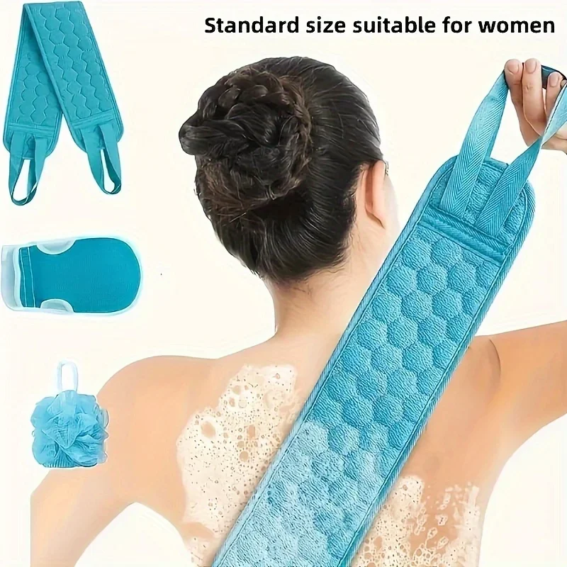 3pcs Exfoliating Bath Towel Set, 3 In 1 Back Bath Scrubbing, Body Cleaning Washcloth, Soft Bath Glove, Shower Ball Loofah