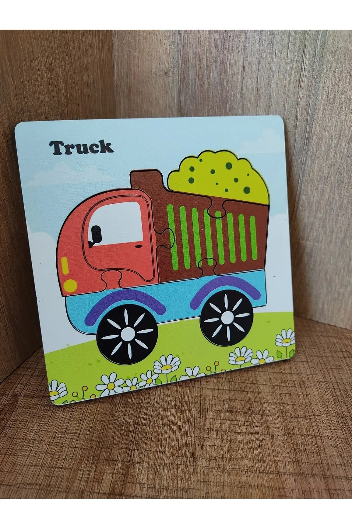 Truck Puzzle Montessori Educational Natural UV Print Learning Education Children Toys 4 Pcs