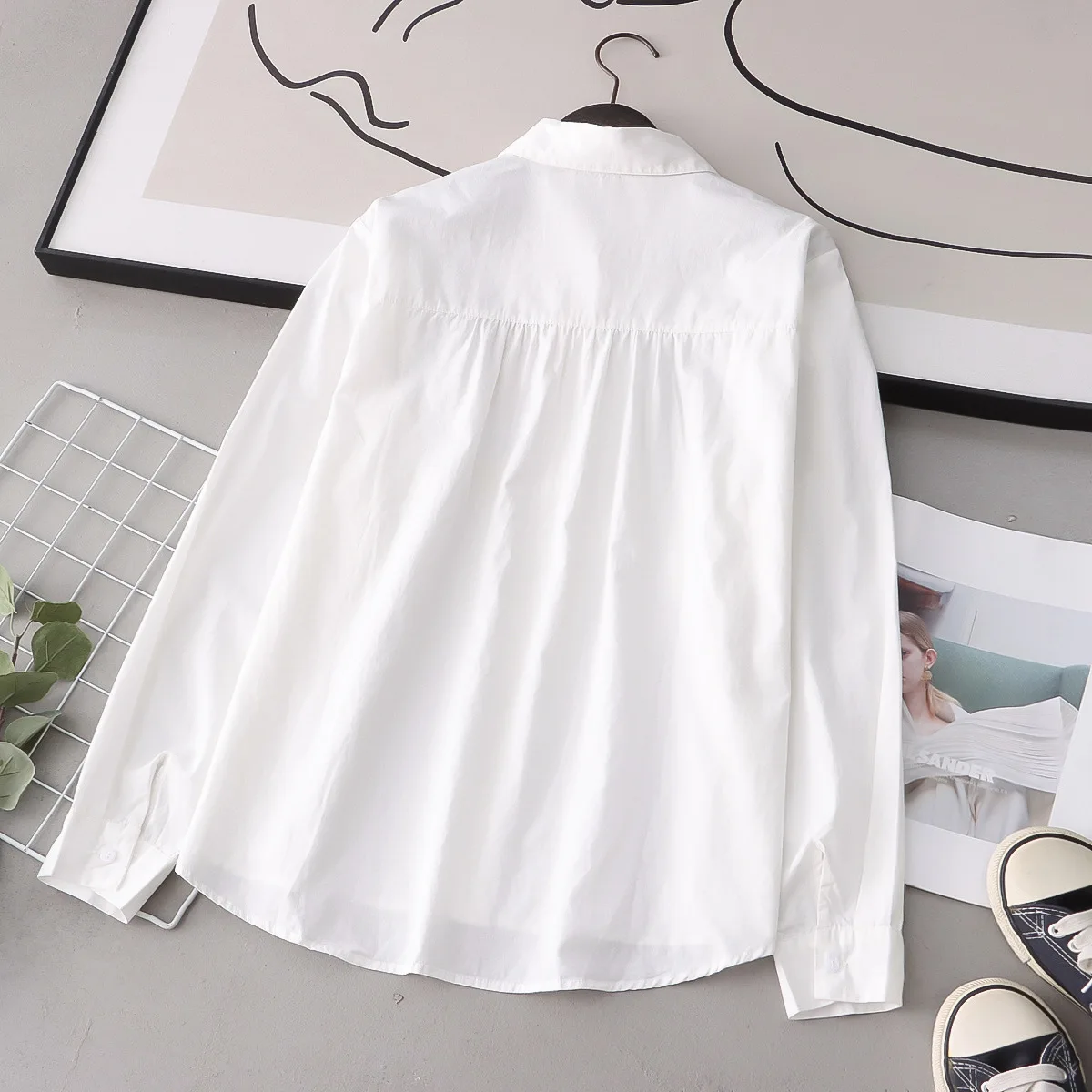 New Spring Cotton White Shirts Female Cute Embroidery Rabbit Tops Turn Down Collar Button Long Sleeve Straight Blouse T35438M