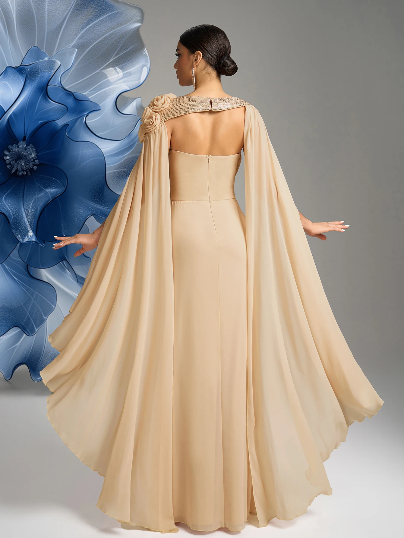 فستان سهرة نسائي من UNITHORSE بأكمام طويلة وفتحة زهور ثلاثية الأبعاد #2