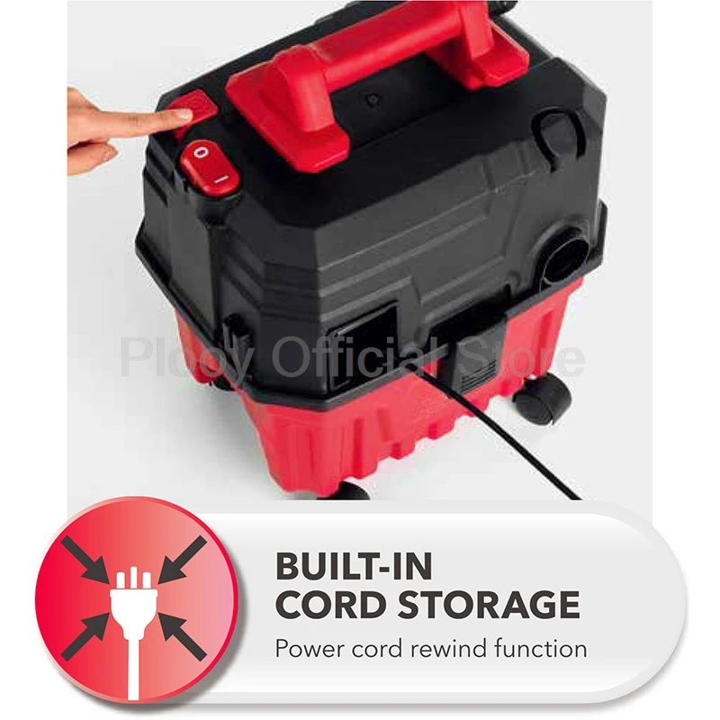 1200W Industrial Vacuum Cleaner High Suction Wet Dry Multi functional Storage Commercial Vacuum Cleaner One Click Cord Rewind