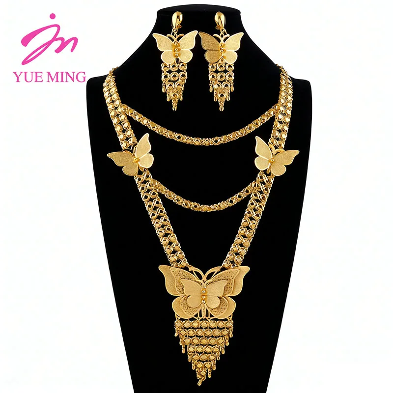 

Round Beads Jewelry Sets for Women Trendy Necklace Geometry Earrings Gold Plated Charm Bracelet Ring Fashion Jewellery for Party