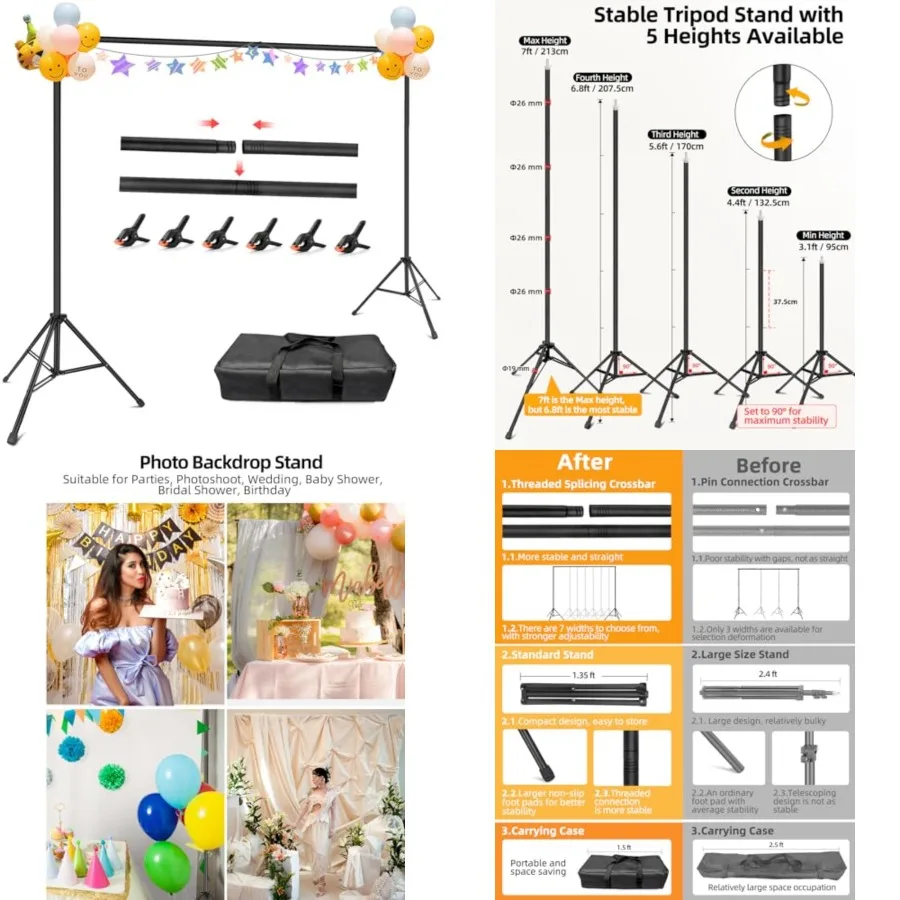 

10x7ft (WxH) Photography Background Stand for Photoshoot, Wedding, Birthday, Projector Screen, Decoration, Balloons