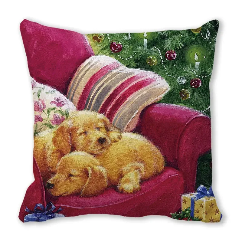 Christmas Cat and Dog 2024 New Year Decoration Cushion Pillowcase Snowman Home Gift